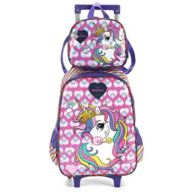 Imagem de Kit Mochila Rodinhas Lancheira Luxcel Up4You Unicórnio Roxo, Único, Pu