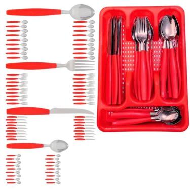 Imagem de Berlim Faqueiro 72 Pçs Vermelho Aço Inox C/ 3 Porta Talheres  - EM CAS