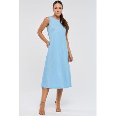 Imagem de Vestido Midi PKS Com Bolsos Linho Azul, G
