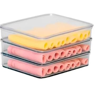 Imagem de Organizador Empilhável para Frios, Conjunto com 3 Recipientes, Tampa Hermética, Transparente