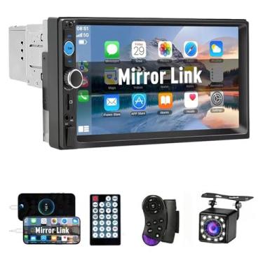 Imagem de FINYQBET 1DIN Estéreo para Carro, Central Multimidia Automotivo 7 Polegadas, Mirror Link, Bluetooth, Controle no Volante, Câmera Traseira Inclusa - Compatível com iPhone e Android