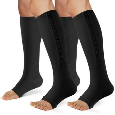 Imagem de Meias de compressão FOFLORA Zipper 15-20mmHg para mulheres e homens