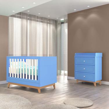 Imagem de Quarto Infantil Duplo 100% em MDF com Berço 2 em 1 Tuboarte Cômoda Natan Berço Lucca
