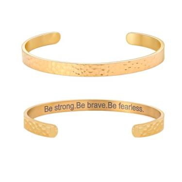Imagem de Pulseira feminina com versículo da Bíblia inspiradora martelada banhada a ouro 18 K, presente de joia de fé cristã, ajustável, não mancha, Medium, Aço inoxidável, Sem Pedra Preciosa