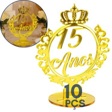 Imagem de 10 Pçs Topo Bolo Centro Mesa 15 Anos Festa Debutante Dourado Coroa Dec