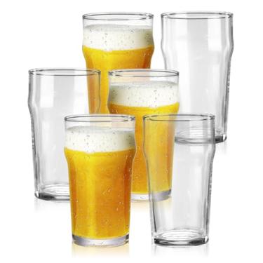 Imagem de GATWOEST Conjunto de 6 copos de cerveja de 590 ml, fáceis de empilhar e sem chumbo, clássicos, copos de cerveja britânicos grandes, pub para IPA, Pilsner, copos de vidro altos transparentes, ótimos