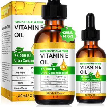 Imagem de Óleo de vitamina E 100% puro 120mL 75000IU para rosto, pele, cabelo, c