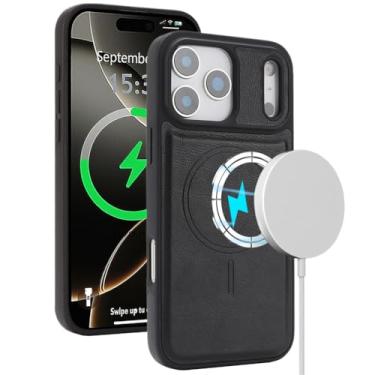 Imagem de HAOMRIYL Capa magnética para iPhone 17 Pro Max/17 Pro/17 Air/17, capa de telefone fina de couro proteção para câmera retrô Business à prova de choque, preta, 17