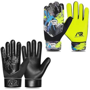 Imagem de Arsh Sports Pacote com 2 luvas de goleiro de futebol, luvas de goleiro de futebol para crianças, meninos, jovens, crianças, pulso duplo (YellowJet Black, tamanho 4, adequado para 6 a 9 anos)