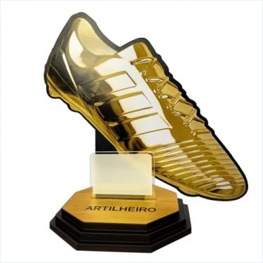 Imagem de Troféu de Futebol Artilheiro Chuteira Ouro 20cm MDF/Acrílico espelhado na cor ouro brilhante