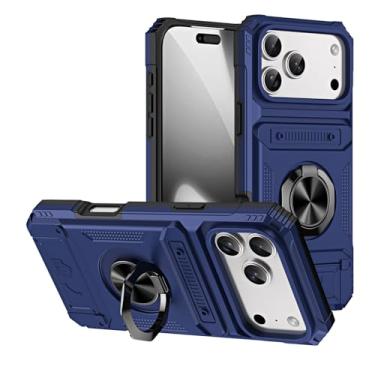 Imagem de LYJSMGZ Capa resistente para iPhone 17 Pro Max/17 Pro/Air/17, compartimento para cartão oculto com suporte de anel, atração magnética, capa militar, azul, 17 Pro Max