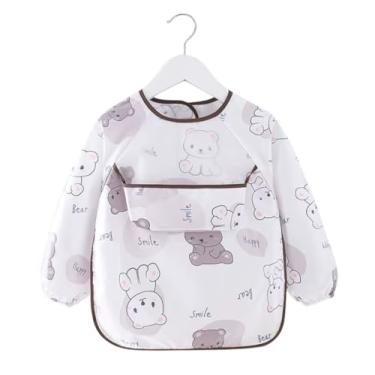Imagem de Babador Manga Longa Impermeável com Cata-Migalhas - Ursinhos Branco e Cinza