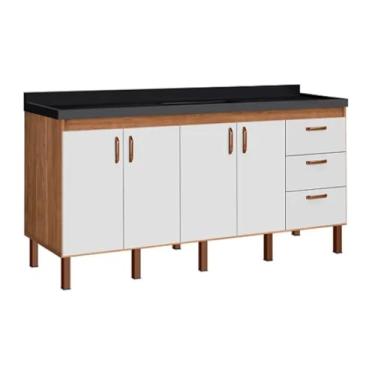 Imagem de Gabinete Cozinha Pia Armário 174 cm Com 4 Portas e 3 Gavetas (Avelato/Branco)