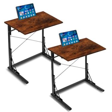 Imagem de Bandeja de TV dobrável de 61 cm, mesa dobrável portátil em forma de C, mesa lateral para laptop de sofá grande, adequada para sala de estar e quarto (1, marrom rústico)