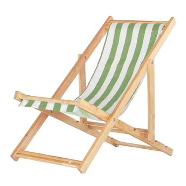 Imagem de Espreguiçadeira Dobrável em Madeira Maciça para Varanda – Reclinável, Sem Braço, Natural (Listrado Verde e Branco)