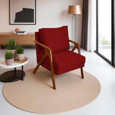 Imagem de Poltrona Para Sala Decorativa Shine Cadeira Reforçada Para Recepção Manicure Sala De Espera Consultório Escritório Confortável Em Madeira Maciça Castanho Suede Cores (Bordô)