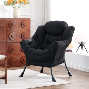 Imagem de HomEastlly Cadeira preguiçosa, poltrona de leitura, grande e moderna, cadeira de sofá de lazer para sala de estar, quarto, dormitório (preto)