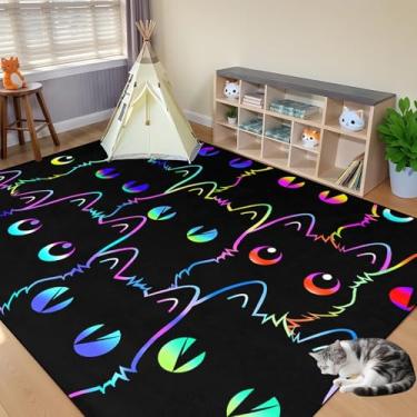 Imagem de Tapete de gato preto para quarto, tapete de gato infantil para decoração de quarto de meninas, tapetes engraçados de gatos, decoração de quarto, sala de jogos, tapete de área infantil com tema de