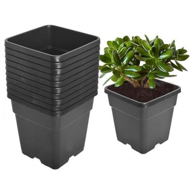 Imagem de YSMN 10 peças de vasos quadrados pretos de 2 galões para berçário com orifícios de drenagem e vasos flexíveis de plântulas, plantador de sementes para flores internas e externas