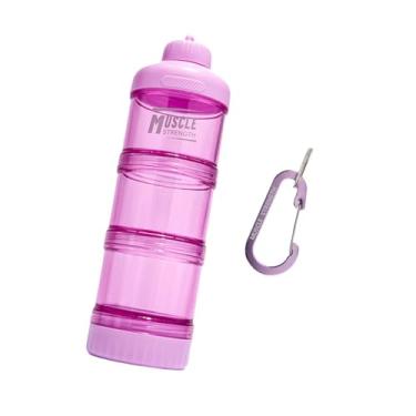 Imagem de IEUDNS Recipiente de viagem para proteína em pó, suporte para dispensador de proteína com mosquetão, organizador de suplementos para academia, escritório, Rosa