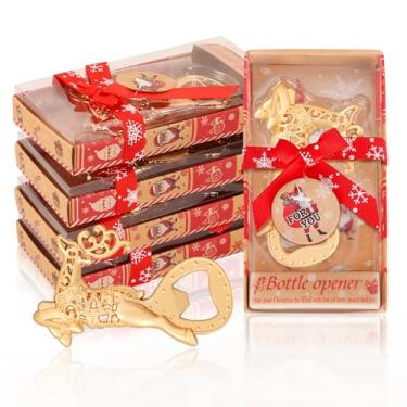 Imagem de 24 peças abridores de garrafas de Natal para convidados abridores de garrafa de rena de Natal, lembrancinhas de festa de fim de ano, presentes para decorações de Natal, lembranças (rena dourada)