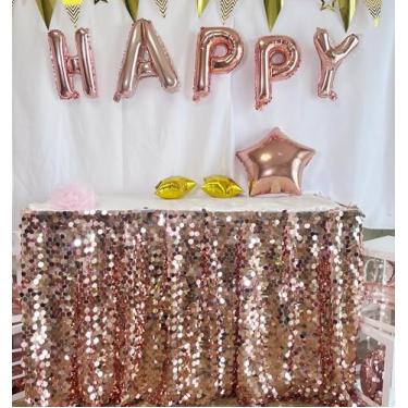 Imagem de Saia de mesa de lantejoulas de 18 mm para mesa redonda/retângulo/quadrada para festa de aniversário chá de bebê (ouro rosa, 1,8 m)