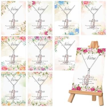 Imagem de Landical 10 conjuntos de presentes de enfermeira a granel para mulheres, colar de cruz de estetoscópio de enfermagem, presente de graduação, pingente de aço inoxidável como acessórios de assistente