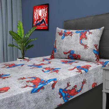 Imagem de Jogo de Cama Solteiro com Elástico Infantil Cinza Homem Aranha Marvel 