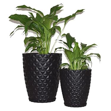 Imagem de Kit 2 Vasos Planta Decorativo Jardim Coluna Diamante 1 e 2 Cor:Preto