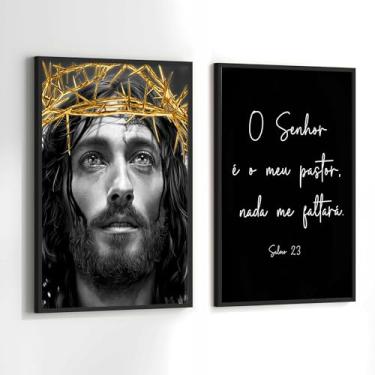 Imagem de Quadros Decorativos com Moldura Jesus o Senhor é Meu Pastor Sala Quarto Kit Conjunto 2