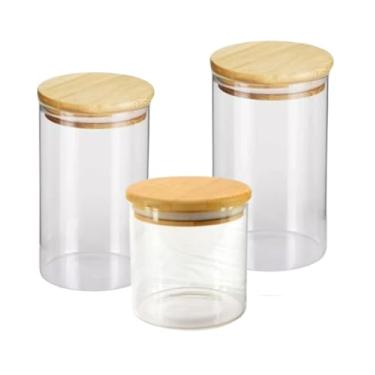 Imagem de Kit 3 Pote de Vidro com Tampa de bambu- 440ml, 690ml,860ml