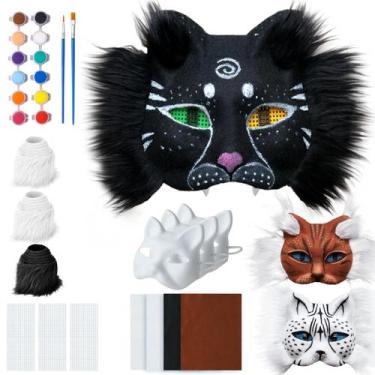 Imagem de Kit de máscara Therian Máscaras de feltro para gatos com feltros e tin