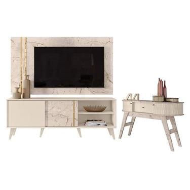 Imagem de Rack Bancada e Painel para TV Cronos com Aparador Estoril Calacata Off White - Madetec