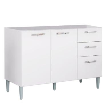 Imagem de Balcão Gabinete de Pia 120cm Lavínia 3 Portas 2 Gavetas Branco - Poquema