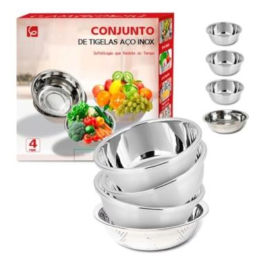 Imagem de Kit 4 Tigelas Bowls Em Aço Inox Com Escorredor Design Moderno Epsilon
