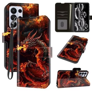 Imagem de ACWDMKH Capa para Samsung Galaxy S26 Ultra com compartimentos para cartões e alça de pulso e suporte, capa protetora magnética à prova de choque resistente e resistente, dragão vermelho legal