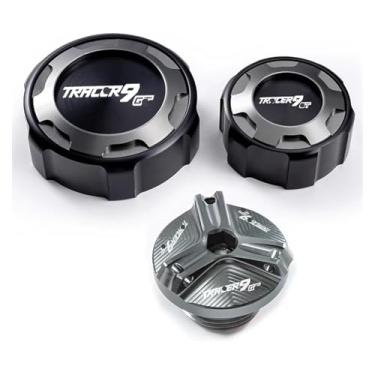 Imagem de Acessórios Tampas de tanque de fluido de freio dianteiro e traseiro, tampa de reservatório, tampa de enchimento compatível com Y&AMAHA Tracer9 Gt Tracer 9 Gt TRCAER9GT (três titânio)