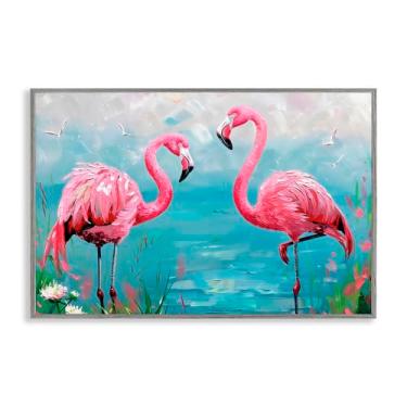 Imagem de Stupell Industries Arte giclée emoldurada cinza Flamingo Lagoon, design por LSR Design Studio, 20 x 30