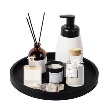 Imagem de Bandeja redonda de silicone para banheiro, organizador de bancada de cozinha, decoração de mesa de centro para velas, perfumes, joias, bugigangas, sabonete para as mãos, frascos de loção (22 cm, preto
