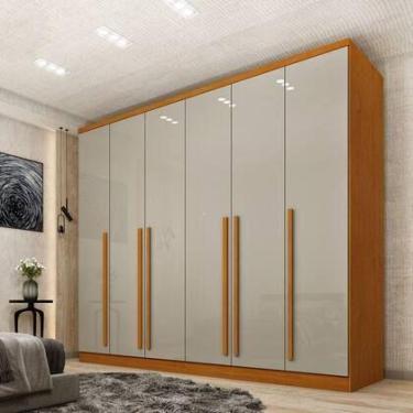 Imagem de Guarda Roupa Casal 6 Portas Sevila Tcil Cor Cinamomo Off White - MOVEI