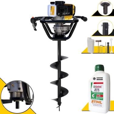Imagem de Perfurador de Solo Trado Motorizado Lynus PSL517 À Gasolina 2T 52cc 1,8HP 9.000rpm + Broca 80x20cm Para Elevação de Cercas + ÓLEO STIHL 2T