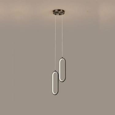 Imagem de Lustre LED moderno pendente iluminação dourada luminária de teto LED anel integrado lâmpada suspensa 2 luzes latão lustre linear para sala de jantar cozinha ilha quarto sala de estar, preto