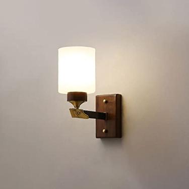 Imagem de Luminária de parede de madeira, abajur de vidro branco, luminária de parede moderna, luminárias de parede embutidas simples E27, luminárias de decoração interna para sala de estar, corredor