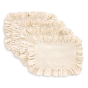 Imagem de Solino Home Jogo americano de linho, conjunto de 4-100% linho puro, leve, natural, 35,5 x 48,8 cm para outono, dia de Ação de Graças – Gabrielle Ruffle, feito à mão e lavável na máquina