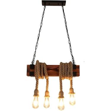 Imagem de Lustres, Modern Retro Estilo Industrial Liviroom Restaurante Bar Luzes Café Dinitable Corda de Cânhamo Hangilights Lustre Luminária Luminária