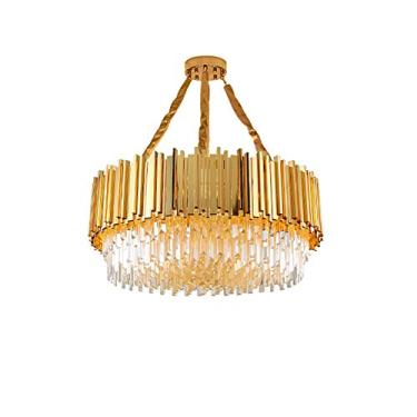 Imagem de Lustre de cristal dourado moderno, luminária de teto embutida para quarto, sala de estar, sala de jantar, escritório, iluminação pendente contemporânea galvanizada dourada 55 * 35 cm