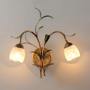 Imagem de Luminária de parede de arte francesa, arandela de parede com design vintage de galhos e folhas, abajur em cristal transparente/vidro fosco, decoração floral de meados do século, luminária de