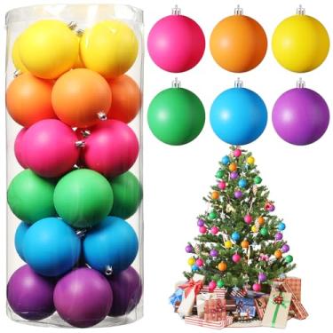 Imagem de Simgoing Enfeites de bola de Natal, cores neon, decorações de árvore de Natal, bolas coloridas à prova de estilhaçamento, bolas de plástico para pendurar para festas de Natal (24 peças, 3,8 cm)