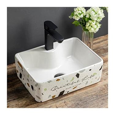 Imagem de Pias de banheiro pia retangular para vaso com torneira preta moderna terraço cerâmica pia de vaso de banheiro acima do balcão lavatório pia de porcelana arte bacia sem furo de transbordamento (tamanho