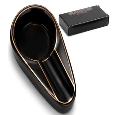 Imagem de Cinzeiro de charuto, pátio, único, cerâmico, exterior, cinzeiro, charutos, portátil, viagem, porcelana, charuto, cinzeiros, adequado para presente, sala de estar, escritório, decoração (preto com